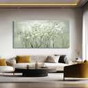 MLART99 Modern Artwork Wall Decor White Flowers Picture Art 24"x48" Plant Wall Art Decorations for Living Room Office