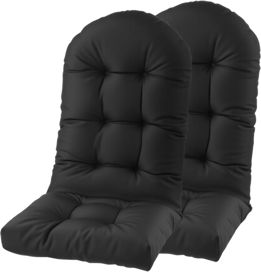 Adirondack Chair Cushion, High Back Rocking Chair Cushion 48x19.6x4.7 inch, Patio Cushions of Upper and Lower with Ties, Waterproof and Sunscreen, Black, Set of 2