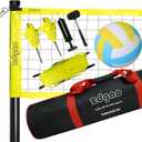 Outdoor Portable Volleyball Net System - Adjustable Height Poles with Soft Volleyball Ball, Pump, Hammer, Boundary Line, and Carry Bag for Backyard, Beach, Lawn (Fluorescent Green)
