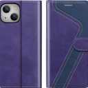 iPhone 14 Wallet Case,Leather Flip Case [RFID Blocking] Credit Card Holder Folio Magnetic Stand TPU Shockproof Cover Color Matching for iPhone 14 (6.1") Purple Blue