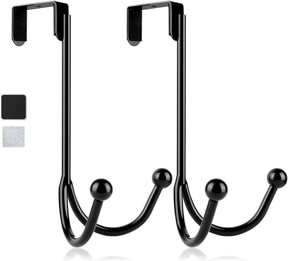 HFHOME 2Packs Over The Door Double Hanger Hooks, Metal Twin Hooks Organizer for Hanging Coats, Hats, Robes, Towels- Black