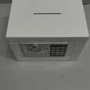 Small Safe Box With Digital Keypad & Keys - 9.05 x 6.7 x 6.7 Inches Wall Safe 0.23 Cuft Mini Security Lock for Coin Home Office Hotel Rooms Business Jewelry Gun (White)