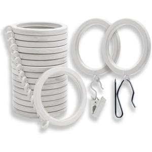 BlastHome Luxury Curtain Rings  Premium Metal with Quiet, Smooth, Removable Nylon Inserts  Pinhooks and Clips Included  1 1/2" Inside Diameter  18 Rings for Two Standard Curtains  Brushed White
