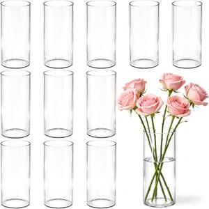 12pcs Clear Glass Cylinder Flower Vases for Centerpieces, 6 Inch Clear Flower Vases for Wedding Decorations and Indoor Home Decor, Hurricane Candle Holder Wedding Vintage Decorations