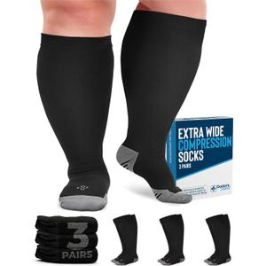 Doctor's Select 3 Pairs Plus Size Compression Socks Wide Calf - 3XL| 20-30 mmHg Extra Wide Calf Compression Socks Women | Black