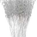 60 Pieces Pearl Stick Stems Bouquets, 4mm Bead String Garland Beaded Spray Filler Floral Arrangements Tree Picks Wedding Party Decoration, Mother's Day Flower Decor, Christmas Tree Picks (Silver)