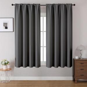 CUCRAF Blackout Curtains 45 inches Long 2 Panels Set for Bedroom, Light Grey Rod Pocket Room Darkening Curtain for Living Room, Thermal Insulated Window Drapes (W 52 x L 45 Inch)