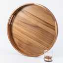 Wooden Serving Tray with Handles 22 Inch Extra Large Round Ottoman Tray Acacia Large Wood Trays Ottoman Living Room Wooden Trays