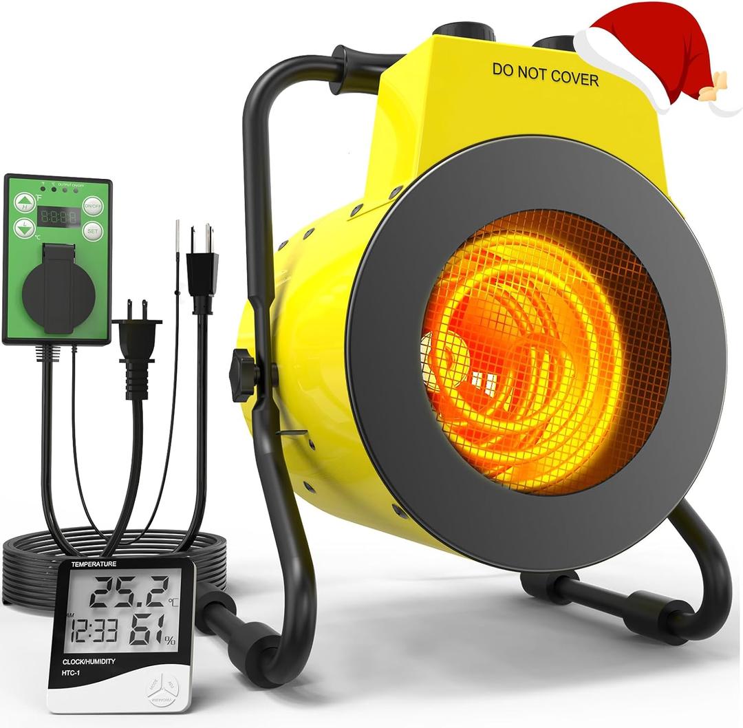 1500W Greenhouse Heater with Digital Thermostat, Outdoor Heater with Overheat Protection and 3Second Rapid Heating Function, Outdoor Heaters for Patio Garage, Greenhouse, Flower House