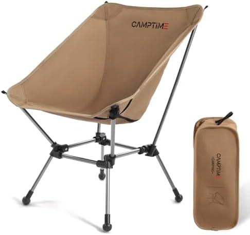 Camptime Portable Camping Chair Plus, Larger & Roomier, Compact and Lightweight, Folding Chair for Backpacking & Hiking, 330Lbs Capacity, Khaki