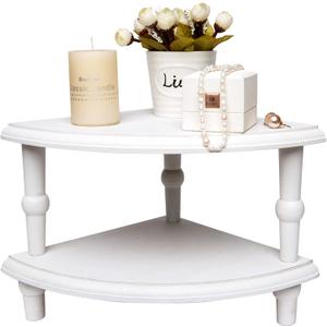 Wood Corner Counter Shelf,Rustic Pedestal Stand,White Sector Farmhouse Corner Shelves,Stackable Countertop Bathroom Organizer, Tray Riser for Coffee Bar Table and Kitchen Counter Decor  (9.5" White)