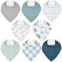 Muslin Baby Bibs 8 Pack, Baby Bandana Drool Bib for Drooling and Teething, Cotton Soft Absorbent for Girls Boys BC (A Blue Dinosaur)