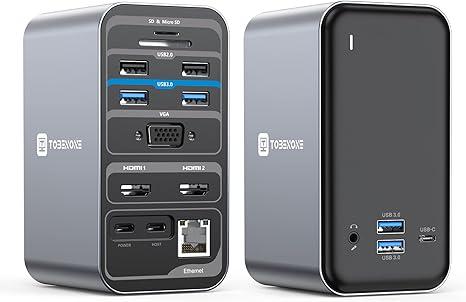 TobenONE USB C Laptop Docking Station Dual Monitor, 15in1 USB C Dock with Dual HDMI, 65W Power Supply, VGA, 4xUSB 3.0, 2xUSB 2.0, SD/TF, Ethernet, and Audio/Mic for Lenovo, HP, Dell, Surface