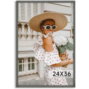 Dark Gray 24x36 Frame - Single Frame - Rustic Woodgrain 24 x 36 Poster Frame with Plexiglass for Wall Gallery Display, 24x36 Picture Frame for Puzzle, Artwork, Photo and Posters - Ideal Christmas Day