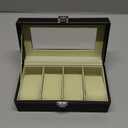 Valyria Mens Watch Case Small 4 Watch Box Black Leather Display Glass Top Jewelry Case Organizer