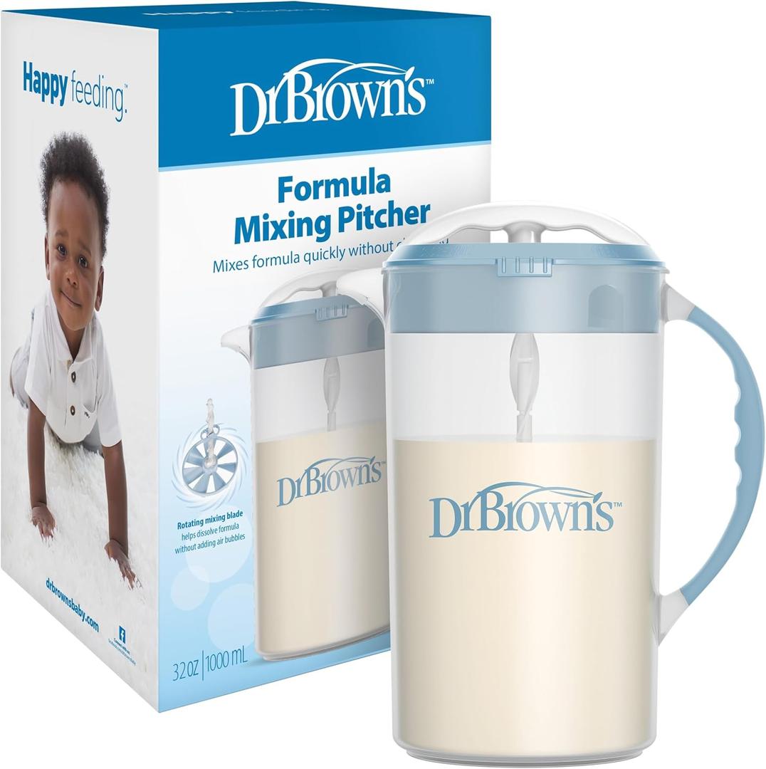 Dr. Brown's Infant Formula Mixing Jug with Adjustable Cap, Lockable Lid and Drip Spout, 32 oz, BPA Free, Blue