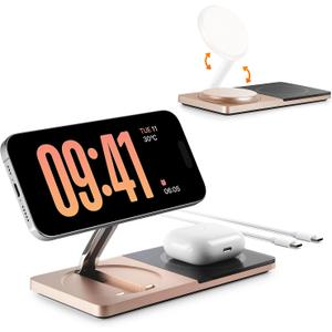 Wireless Charging Station for iPhone & AirPods: Foldable Charger Stand with MagSafe, 2-in-1 Magnetic Charger Stand for iPhone 12-15 & iPhone 16 & AirPods (No AC Adapter) (golden) Wireless Charging Station for iPhone & AirPods: Foldable Charger Stand with MagSafe, 2-in-1 Magnetic Charger Stand for iPhone 12-15 & iPhone 16 & AirPods (No AC Adapter) (golden)