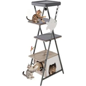 HavenlyYouth Modern Cat Tree for Indoor Cats, Tall Cat Tower with Condo, Multi-Level Cat Tree with Cave, Scratching Board,Removable Pads for Cats, X Style, Light Gray