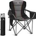 LET'S CAMP Folding Camping Chair Oversized Heavy Duty Padded Outdoor Chair with Cup Holder Storage and Cooler Bag, 450 LBS Weight Capacity, Thicken 600D Oxford (Black)