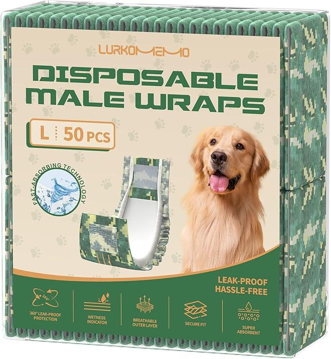 Dog Diapers Male, 50 Count Large Adjustable Male Dog Diapers Disposable, Dog Belly Band, Male Dog Wraps Ideal for Doggie, Puppy, Super Absorbent & Wetness Indicator(L Same as Other Brands' M)