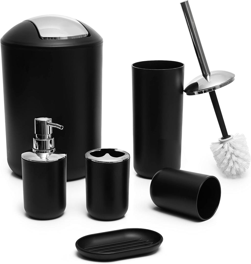 Moss & Stone 6 pcs Bathroom Accessories Set Includes Soap Dispenser, Toothbrush Holder, Toothbrush Cup, Soap Dish, A Complete Decor Black Set