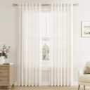 Natural Cream Linen Curtains 84 inch Long 2 Panels Semi Sheer Light Filtering Living Room Panels Back Tab Rod Pocket Beige Neutral Country Rustic Farmhouse Drapes for Bedroom 52x84