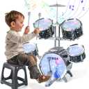 Kids Drum Set for Toddlers 1-3, Upgraded Jazz Drum Set for Kids, Musical Instrument Toys & Lights & All Plastic, Percussion Beginner kit for Boys Girls Toddlers Aged 3-5 5-7