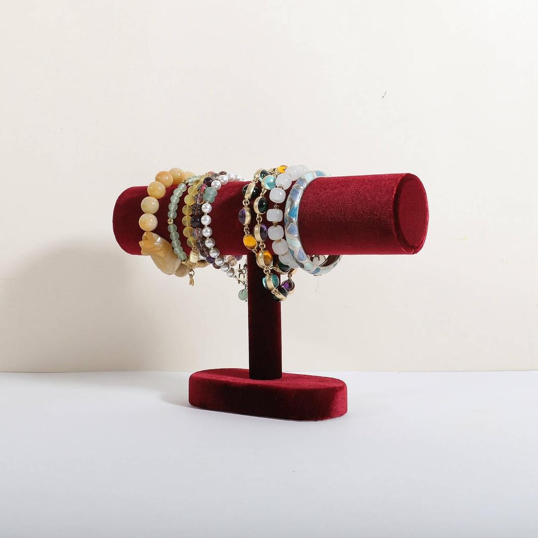 Bracelet T Bar Display for Selling, Wahtch Stand Jewelry Display, Velvet Bangle Holder Organizer【Red】