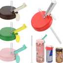 4 Pack Soda Can Lids with Straw, 4 Color Can Covers for Soda with Reusable BPA-Free, Can Lid Built w/ 3 Sizes Fits for S/M/L Sizes, Can Lids Soda w/Straw Brush Cans for Seltzer, Beer, Juice, Seltzer