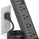 Extension Cord Flat Wall Plug - Surge Protector Power Strip with 12 Outlets, 5ft, Outlet Extender with Multiple Outlets, Wall Mount, Desk Charging Station for Home Office Dorm Room Essentials, Black