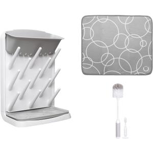 Ubbi Vertical Bottle Drying Rack, Bottle Brush & Microfiber Drying Mat Bundle, Newborn Baby Essentials, Baby Registry Must Haves, New Parent Gifts, Gray (One Size)