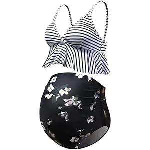 GINKANA Maternity Bikini Set Flounce Swimsuit Bathing Suit Top Swimwear Bottom Bathing Suits Size M