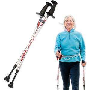 Urban Poling ACTIVATOR® Walking Poles for Balance and Rehabilitation – 1 Pair – Ergonomic CoreGrip™ Handles – Adjustable, Collapsible, and Lightweight for Stability and Recovery in Silver/Red