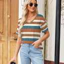 Zeagoo Womens Summer Tops Short Sleeve Casual Shirts Floral Tee Trendy 2026 Basics V Neck Plain Tshirt (M)