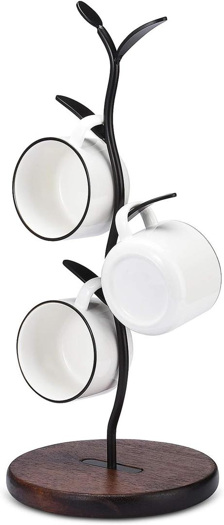 ALLCENER Mug Holder, Countertop Mug Tree, Coffee Mugs & Tea Cup Storage Rack, Coffee Counter Bar Accessory & Kitchen Organizer, Black (single row)