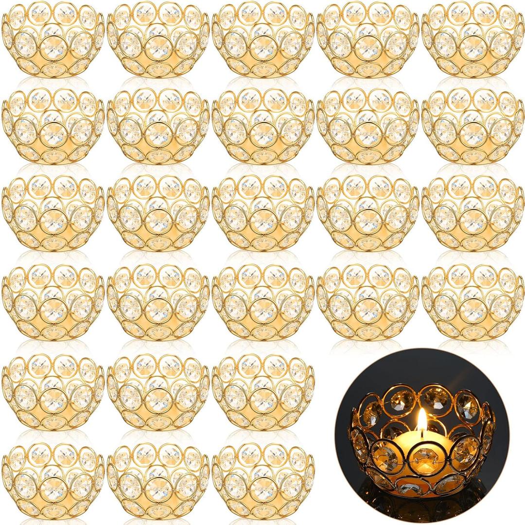 30 Pcs Tea Light Candle Holders - Crystal Votive Candle Holders Tealight Jewel Bowl Stands Decorative Centerpiece for Wedding Party Home Table Decor (Gold)