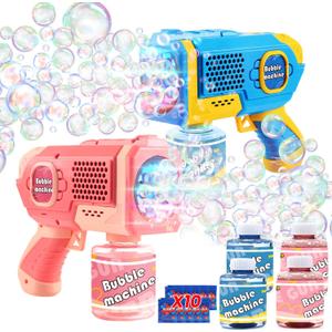 EagleStone 2 Pack Bubble Gun Machine for Kids, Automatic Light Up Bubble Blower with 4 Bottles 10 Bags Refill Solution, Bubble Guns Blaster for Toddlers, Outdoor Toys Gifts, Wedding Easter Party Favor 