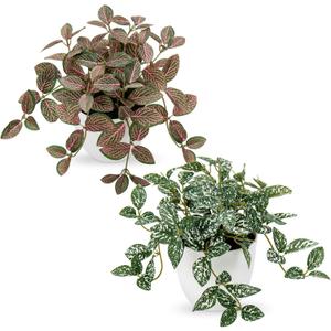 Hollyone Fake Plants 2 Packs Artificial Plants Indoor Faux Plants with White Plastic Pot Small Fake Potted Plant for Home Aesthetic Living Room Bathroom Desk Shelf Office Decor