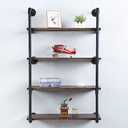 4 x Industrial Pipe Shelving Wall Mounted,30in Rustic Metal Floating Shelves,Steampunk Real Wood Book Shelves,Wall Shelf Unit Bookshelf Hanging Wall Shelves,Farmhouse Kitchen Bar Shelving(4 Tier)