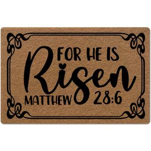 Outdoor Floor Mats for Home Entrance, Funny Doormats for Front Door for He is Risen Matthew 0.4" Low Profile Rubber Backing Slip-Resistant Weatherproof 23.6X15.7 Inch
