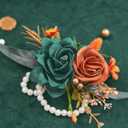Serwalin 2 Pcs Wrist Corsage, 6-7 Inch Teal Orange Corsage for Wedding, Bridesmaid Mother Grandmother, Artificial Flowers for Prom Ceremony Anniversary