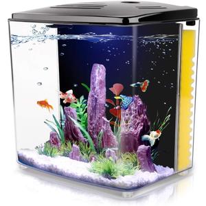 FREESEA 1.4 Gallon Betta Aquarium Starter Kits Square Fish Tank with LED Light and Filter Pump