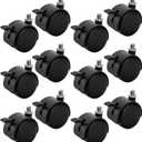 Tosnail 12 Pack Plastic Caster Wheels with Brake, Threaded Mounting Wheels for Plant Caddy Plant Stand - Black