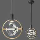Modern Crystal Pendant Light in Black Mini Dimmable Integrated LED Light Fixtures Metal Rod Ceiling Black Gold Chandelier for Kitchen Island Bedroom Dining Room Bar(1-Lights)