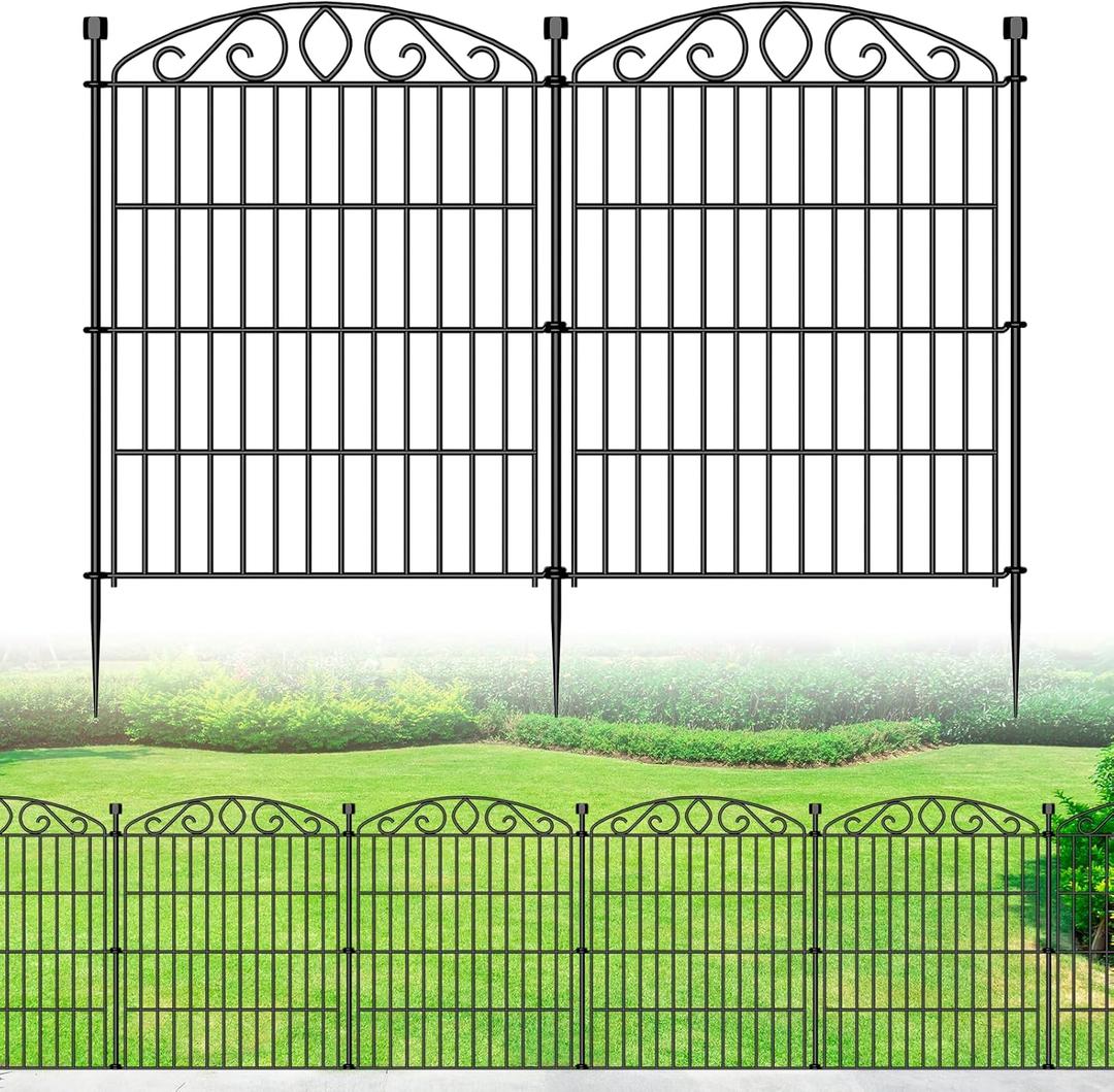 Garden Fence 12 Panel - 30in H x 22.72 ft L, No Dig Rustproof Metal Tall Animal Barrier for Dogs Rabbits, Decorative Outdoor Border for Yard, Patio, and Flower Beds