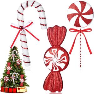 6 Pcs 12" Extra Large Christmas Foam Candy Ornaments Giant Candy Cane Christmas Tree Hanging Decorations Jumbo Lollipop Xmas Tree Decor for Home Office Yard Indoor Outdoor Porch Props Crafts