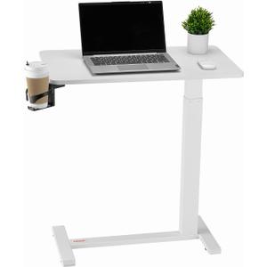 VEVOR Overbed Table, Over Bed Table with Wheels Adjustable Height, Mobile Hospital Bed Table, Rolling Laptop Desk with Fixed Top & Cup Holder, Portable Over Bed Desk for Home, Office, Study, White, 15.75 x 27.56 x 40.47 inches