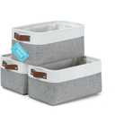 OrganiHaus Small Fabric Storage Baskets for Shelves 3 Pack, 12x08in Closet Storage Bins for Shelves, Canvas Baskets for Organizing, Linen Closet Organizers, Cloth Basket, Gray/Off-White