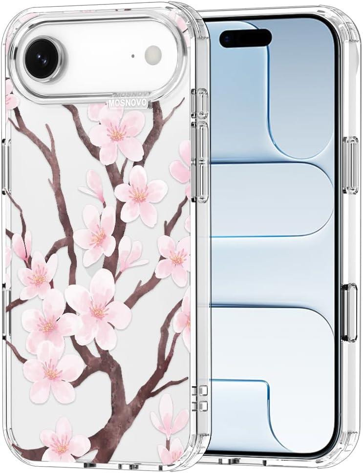 MOSNOVO for iPhone Air Case | Military Grade 6.6ft Drop Tested | Camera Control | Clear with Cherry Blossom Design
