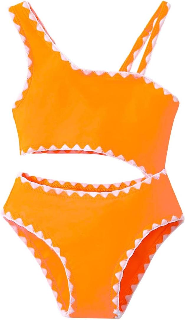 SuperGlee Toddler Girl One-Piece Swimsuit Baby Girl Cut Out Contrast Trim Swimwear Beach Bathing Suits (US, Age, 2 Years, 3 Years, Vibrant Orange)